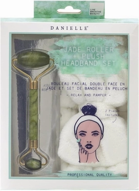 Jade Facial Roller And Plush Headband Set