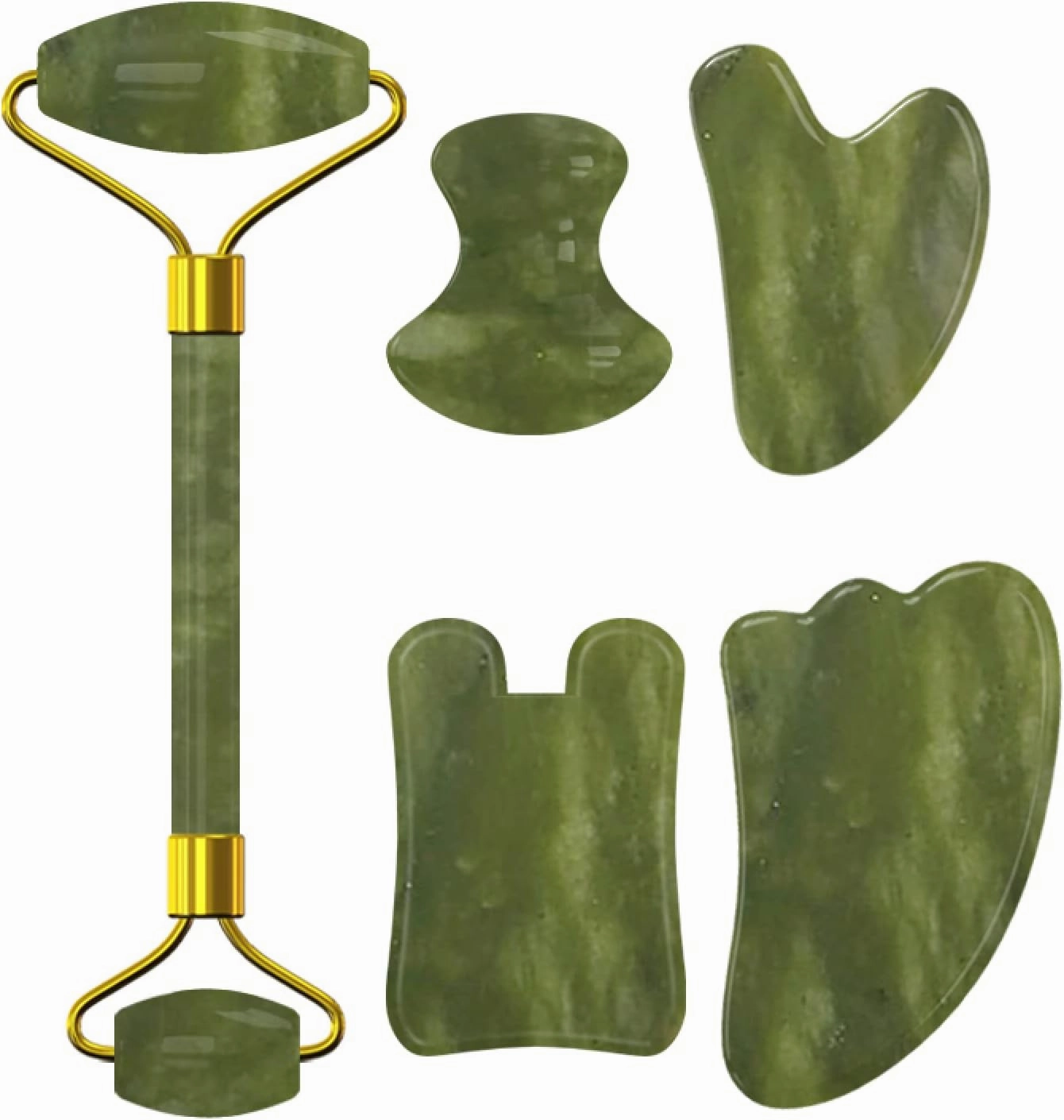 Jade Facial Roller Sleep Mask for Eye Face Massage 100% Natural Stone Gouache Scraper Massage Roller Set,Jade Mask-LY