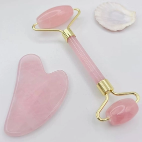 Jade Roller & Gua Sha, Face Roller Redness Reducing Skin Care Tools, Massager for Face, Eyes, Neck, Relieve Fine Lines and Wrinkles - Rose Quartz