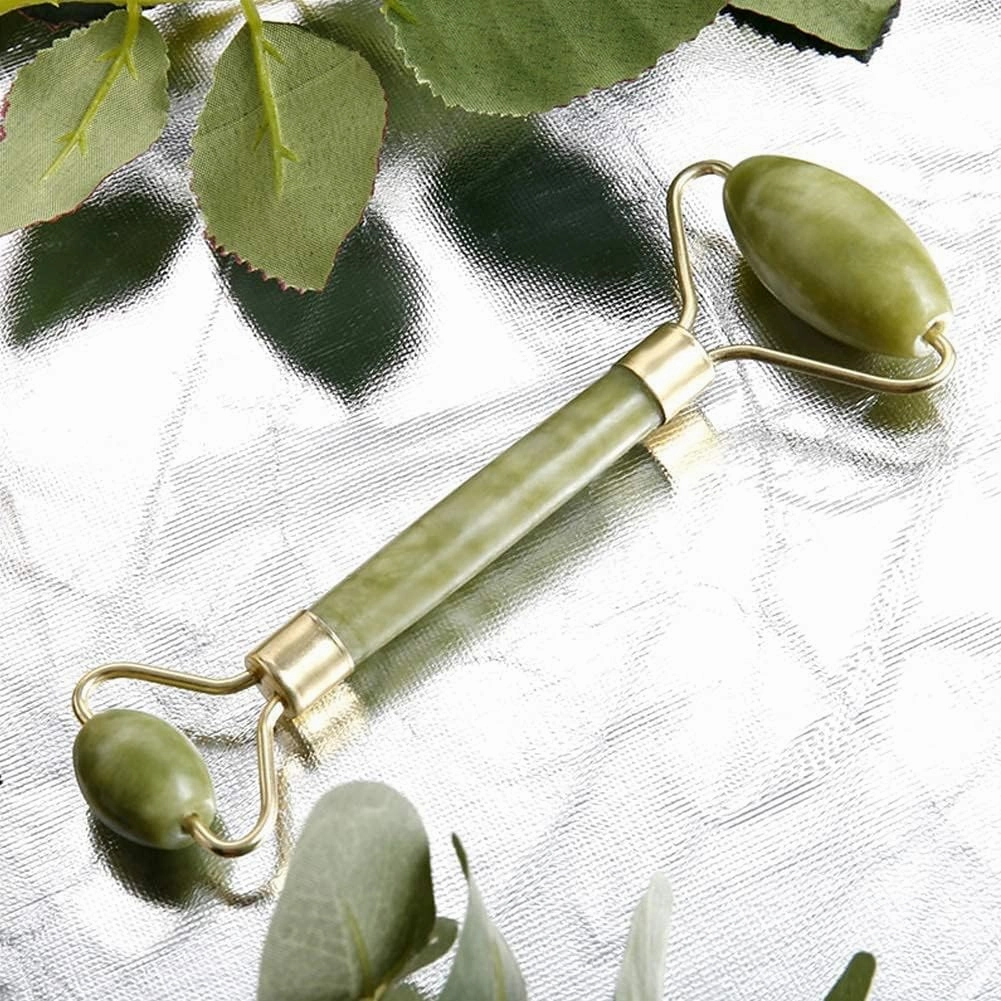 Jade Roller Natural Himalayan Stone Face Massager Double Sided Toning Firming Face Neck Massage Tool (Shade May Little Vary)