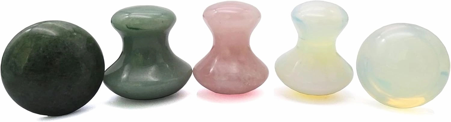 Jade Scraping Facial Massage Tool, Natural Rose Quartz & Green Aventurine & Opal Mushroom Scraping Stone Facial, Anti-Cellulite Facial Beauty and Skin Care (Green Aventurine)
