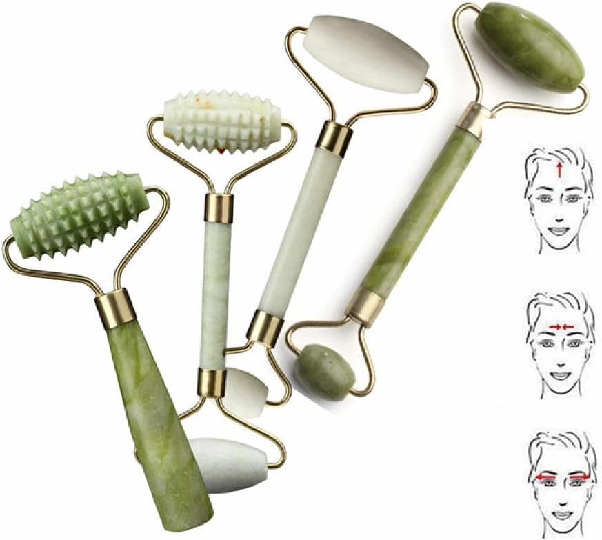 Jade Stone Facial Massage Roller, for Face Eye Face Neck Natural Massager Guasha Scraper Thin Lift Beauty Slimming Tools Roller-1 pc