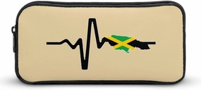 Jamaica Map Flag Heartbeat Cute Pencil Case Pencil Pouch Portable Pen Bag with Zip Stationary Supplies Travel Storage Bag