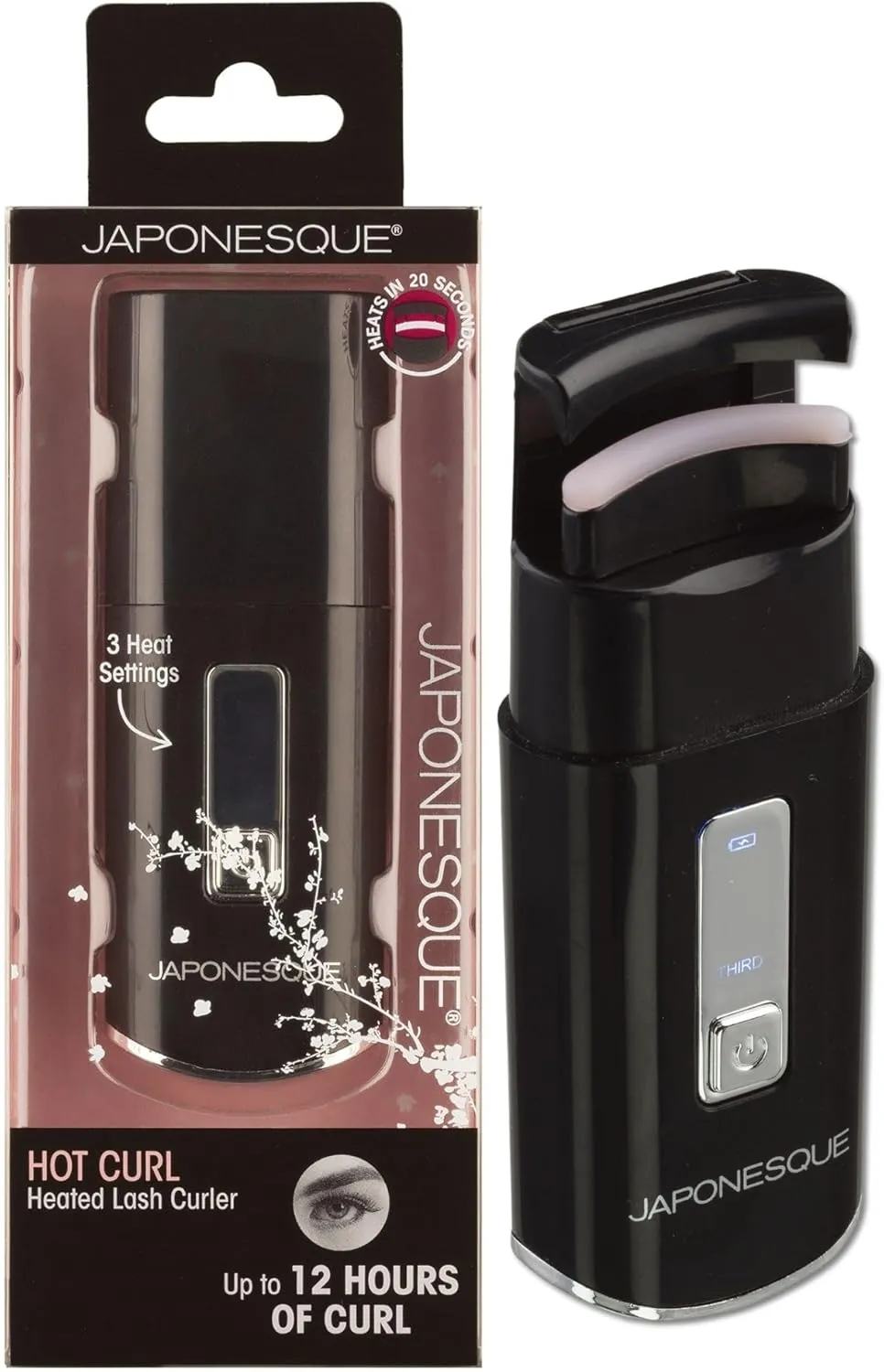 JAPONESQUE Heated Lash Curler, Long Lasting Eyelash Curler and Lifter, USB Powered, Heat Safety Settings, Electric Curler Tool