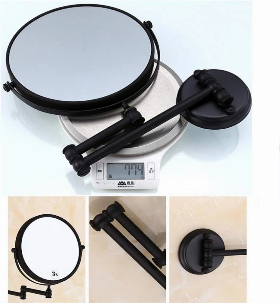 JCAKES Makeup Vanity Mirror,Two-Sided Wall Mounted Beauty Mirror 3X Magnification Bathroom Mirror 360°Swivel Extendable Cosmetic Mirror,Black