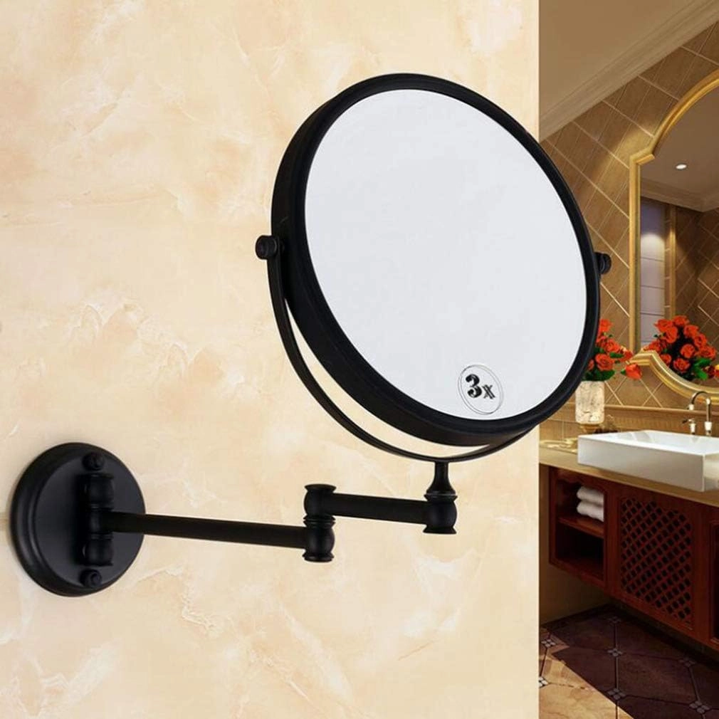 JCAKES Makeup Vanity Mirror,Two-Sided Wall Mounted Beauty Mirror 3X Magnification Bathroom Mirror 360°Swivel Extendable Cosmetic Mirror,Black