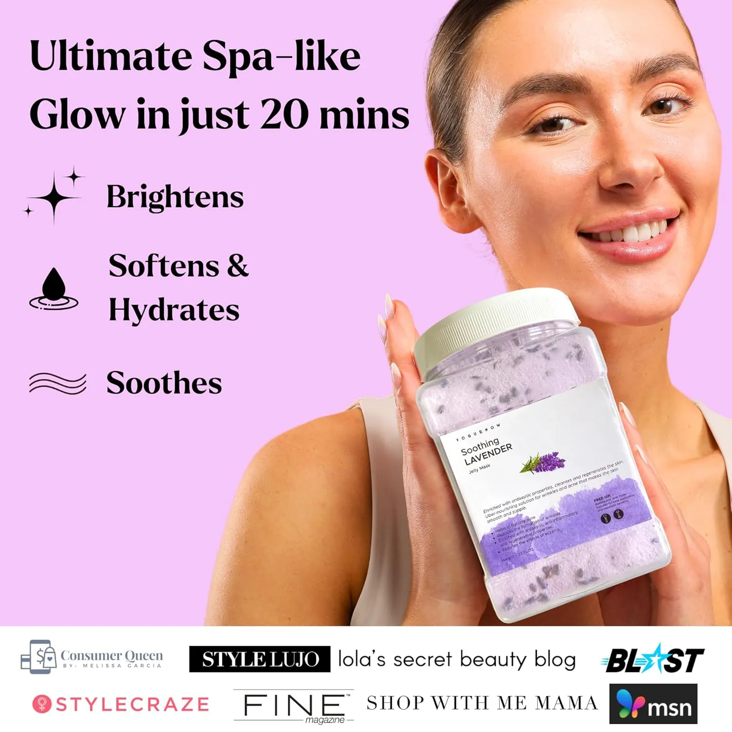 Jelly Face Mask for Facials - Lavender Hydrating, Brightening & Nourishing Jelly Mask with Free Jade Roller & Spatula | Professional Hydrojelly Masks | Vajacial Jelly Mask | 23 Oz Jar Skin Care