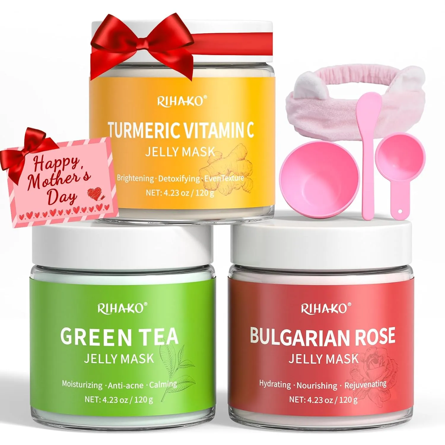 Jelly Mask For Facial Skincare Gift Kits, Peel-Off Hydrating Icy Jelly Mask, Hydrogel Jelly Face Mask Set,Turmeric Vitamin C, Rose & Green Tea,Diy Home Spa Kit - Gift for Him & Her