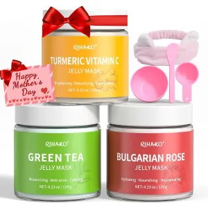 Jelly Mask For Facial Skincare Gift Kits, Peel-Off Hydrating Icy Jelly Mask, Hydrogel Jelly Face Mask Set,Turmeric Vitamin C, Rose & Green Tea,Diy Home Spa Kit - Gift for Him & Her