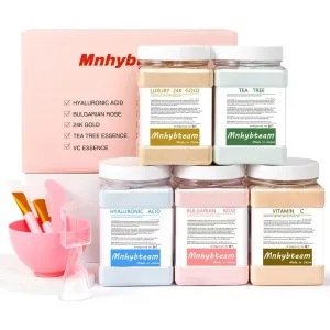 Jelly Mask For Facials Professional hydrojelly Mask Gel Powder Face Mask Set, Hydrating & Deeply Purifying Face Masks Spa Set - 5 Pack of (Hyaluronic Acid, Bulgarian Rose, 24K, Tea Tree, VC)