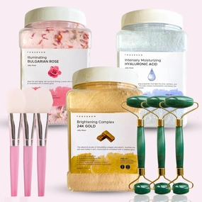 Jelly Face Mask for Facials - 24K Gold   Rose   Hyaluronic Acid (Pack of 3) - Hydrating Brightening & Nourishing - Free Jade Roller & Spatula - Professional Hydrojelly Masks - For Vajacial - 69 Oz Jar