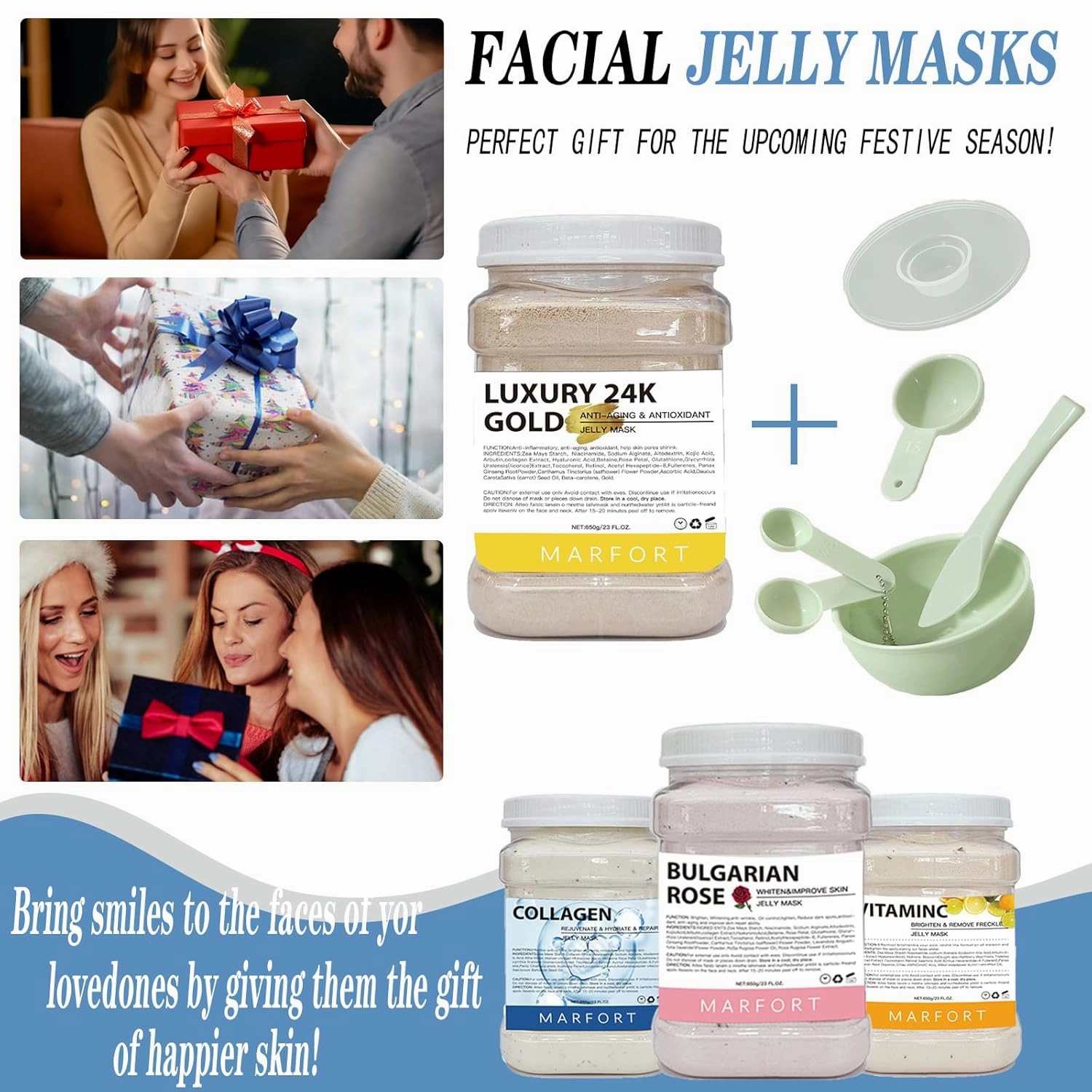 Jelly Mask for Facials Peel-Off Powder Hydrojelly Mask Peel Off Face Masks SkinCare Combination with Professional Skincare Spa Moisturizing & Hydrating 23 Fl Oz (24K Gold)