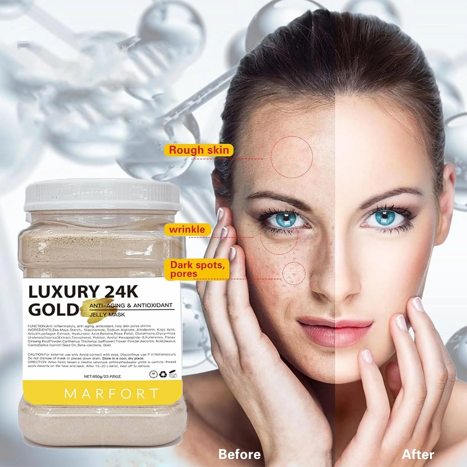 Jelly Mask for Facials Peel-Off Powder Hydrojelly Mask Peel Off Face Masks SkinCare Combination with Professional Skincare Spa Moisturizing & Hydrating 23 Fl Oz (24K Gold)