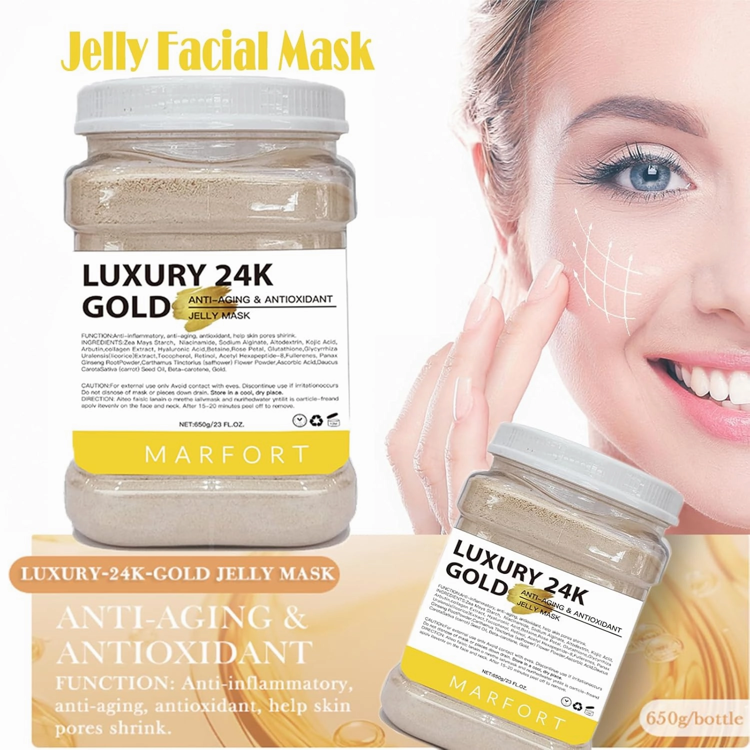 Jelly Mask for Facials Peel-Off Powder Hydrojelly Mask Peel Off Face Masks SkinCare Combination with Professional Skincare Spa Moisturizing & Hydrating 23 Fl Oz (24K Gold)