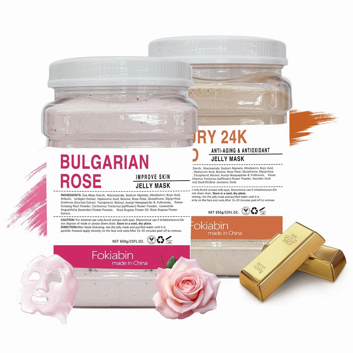 Jelly Mask Powder, Natural Rose Petal Essence Jelly Mask 24k Gold Peel Off Face Masks Skincare