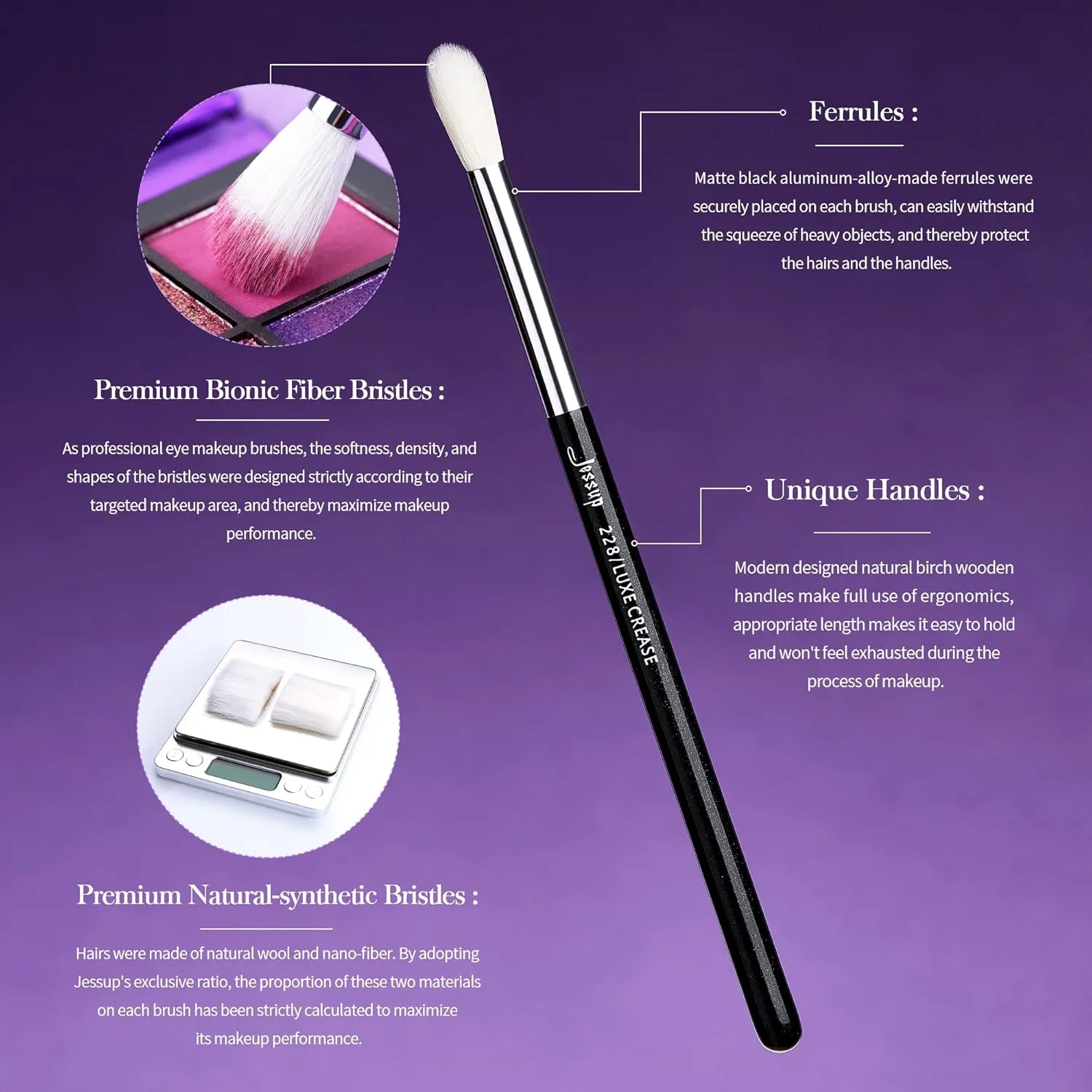 Jessup Eye Makeup Brushes Set Professional 15pcs with Eyeshadow Blending Concealer Eyebrow Eyliner Brush (Pearl Black/Silver)