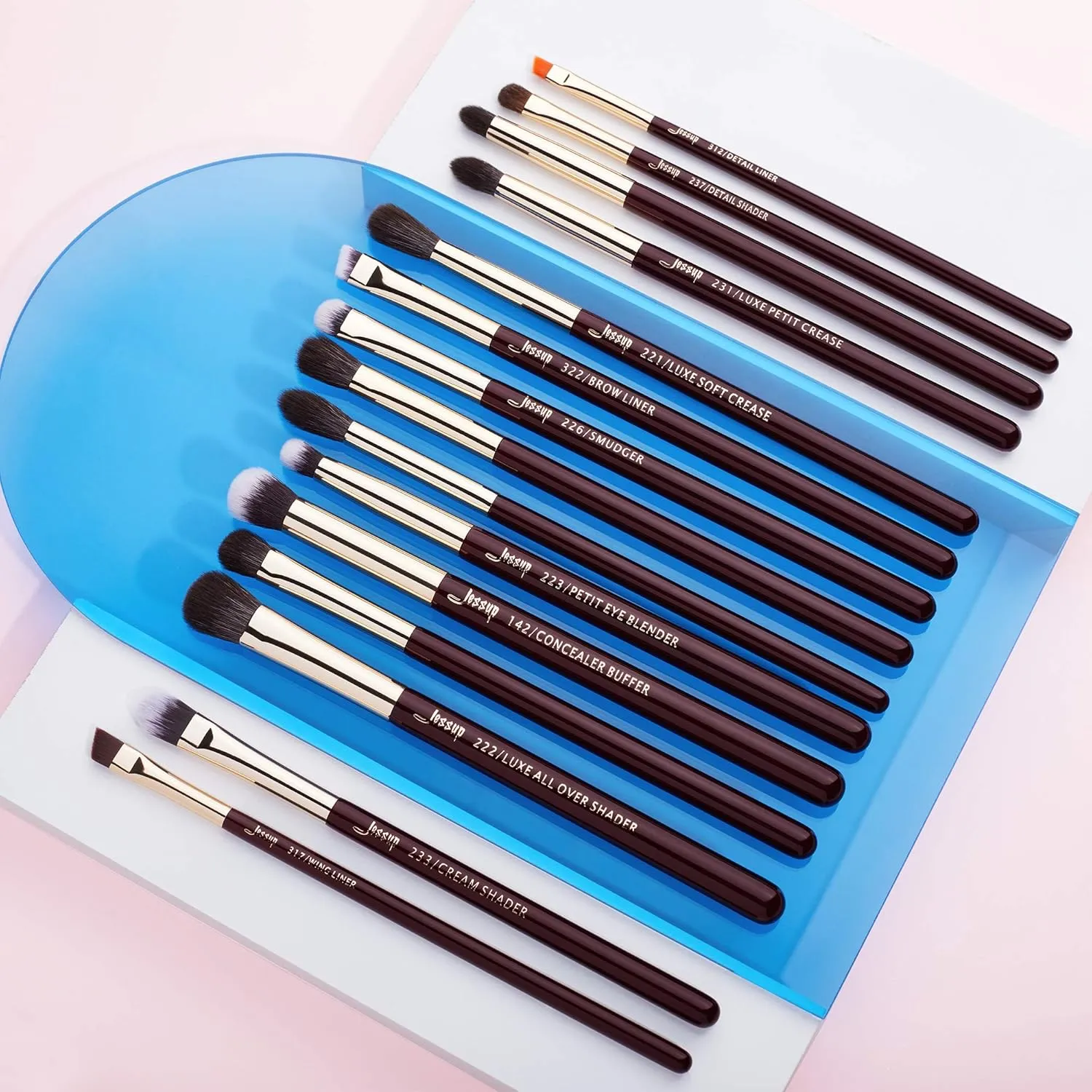 Jessup Professional Eye Makeup Brushes Set Natural-Synthetic 15pcs for Eyeshadow Blending Concealer Eyeliner Eyebrow, Zinfandel T284