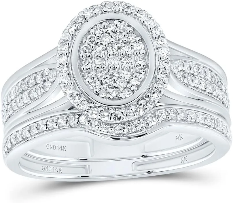 Jewels By Lux 14kt White Gold 1/2 Cttw Natural Diamond Fashion Oval Wedding Engagement Anniversary Bridal Set, Women Size: 5-9