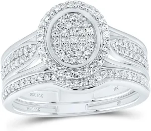 Jewels By Lux 14kt White Gold 1/2 Cttw Natural Diamond Fashion Oval Wedding Engagement Anniversary Bridal Set, Women Size: 5-9