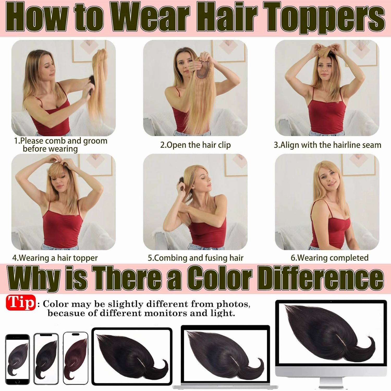 JGS1996 Hair Toppers for Women with Thinning Hair Synthetic Fiber Clip in Hair Pieces 7 * 7 Inch Large Base Wiglets with Bangs Hair Extension Hairpieces 14 Inch Dark Brown