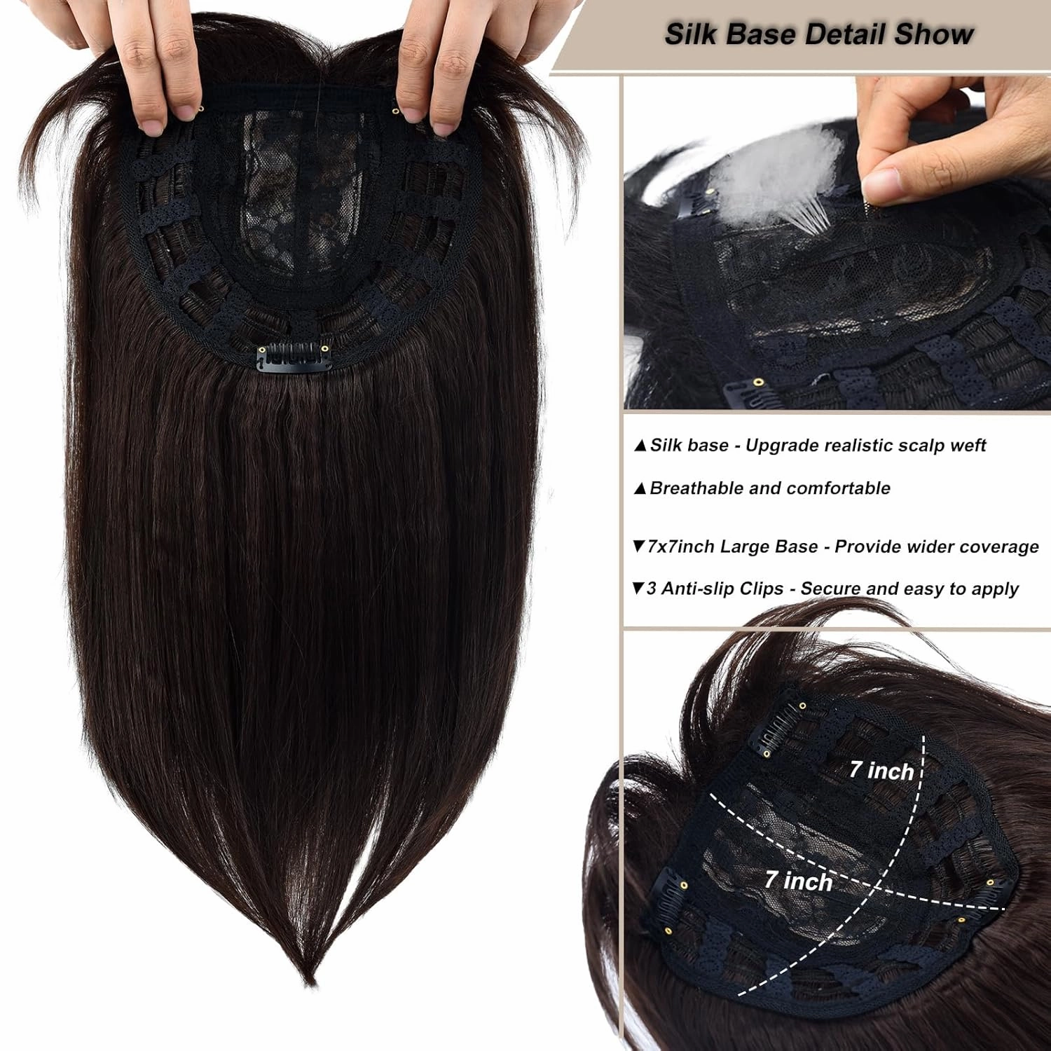 JGS1996 Hair Toppers for Women with Thinning Hair Synthetic Fiber Clip in Hair Pieces 7 * 7 Inch Large Base Wiglets with Bangs Hair Extension Hairpieces 14 Inch Dark Brown
