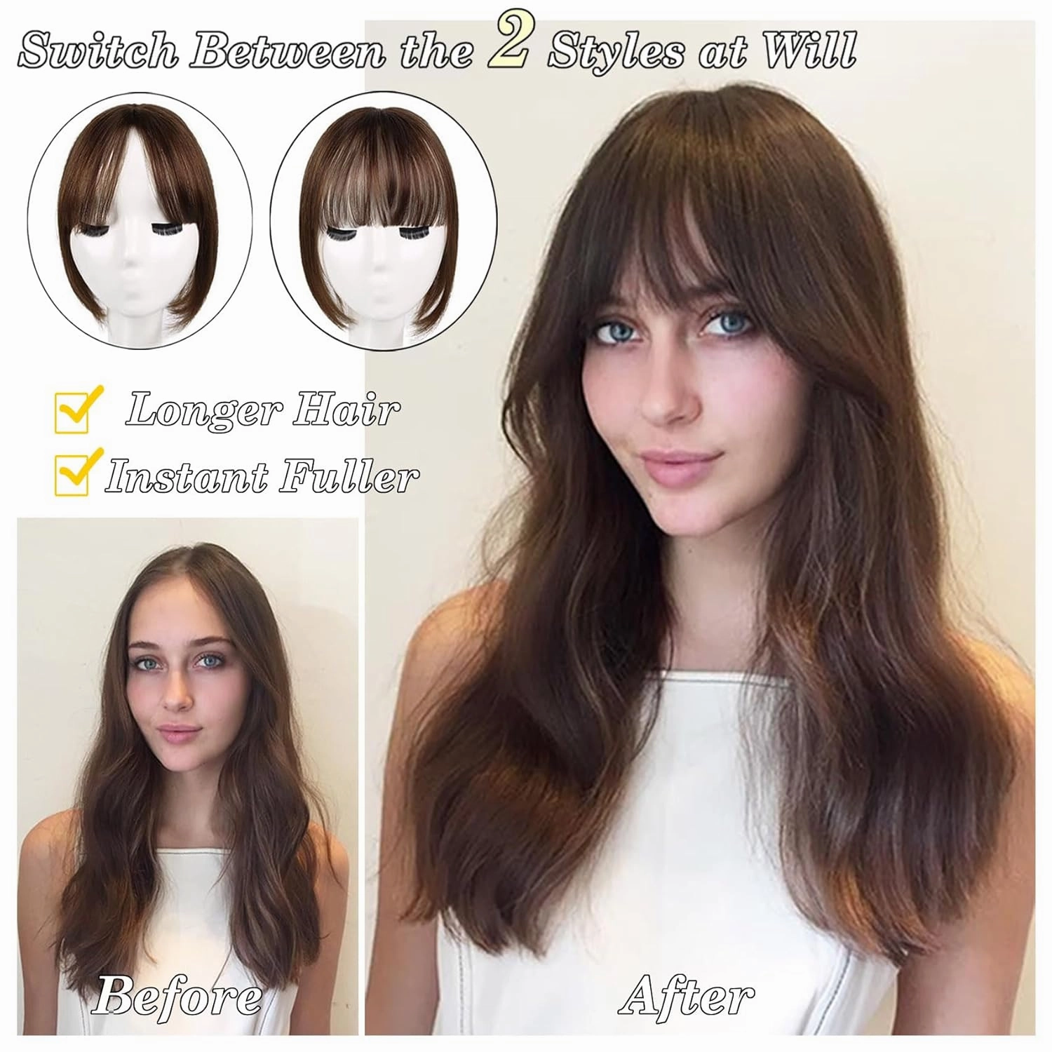 JGS1996 Hair Toppers for Women with Thinning Hair Synthetic Fiber Clip in Hair Pieces 7 * 7 Inch Large Base Wiglets with Bangs Hair Extension Hairpieces 18 Inch Bleach Blonde