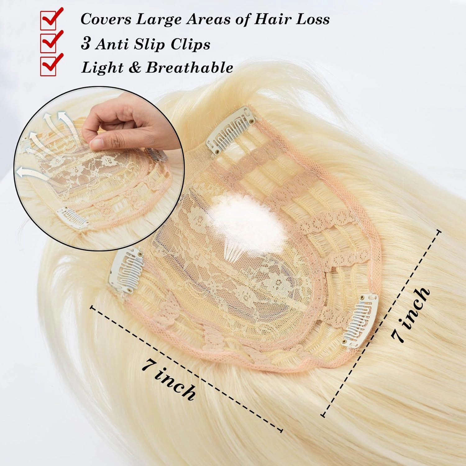JGS1996 Hair Toppers for Women with Thinning Hair Synthetic Fiber Clip in Hair Pieces 7 * 7 Inch Large Base Wiglets with Bangs Hair Extension Hairpieces 18 Inch Bleach Blonde