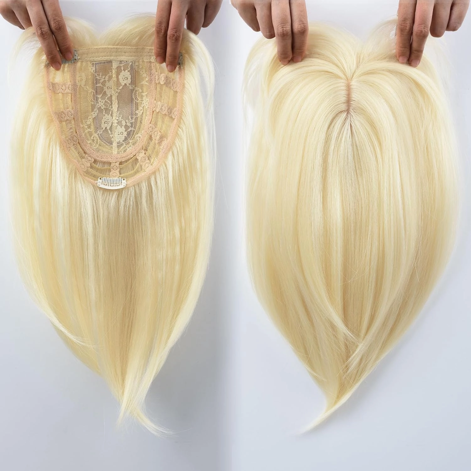 JGS1996 Hair Toppers for Women with Thinning Hair Synthetic Fiber Clip in Hair Pieces 7 * 7 Inch Large Base Wiglets with Bangs Hair Extension Hairpieces 18 Inch Bleach Blonde