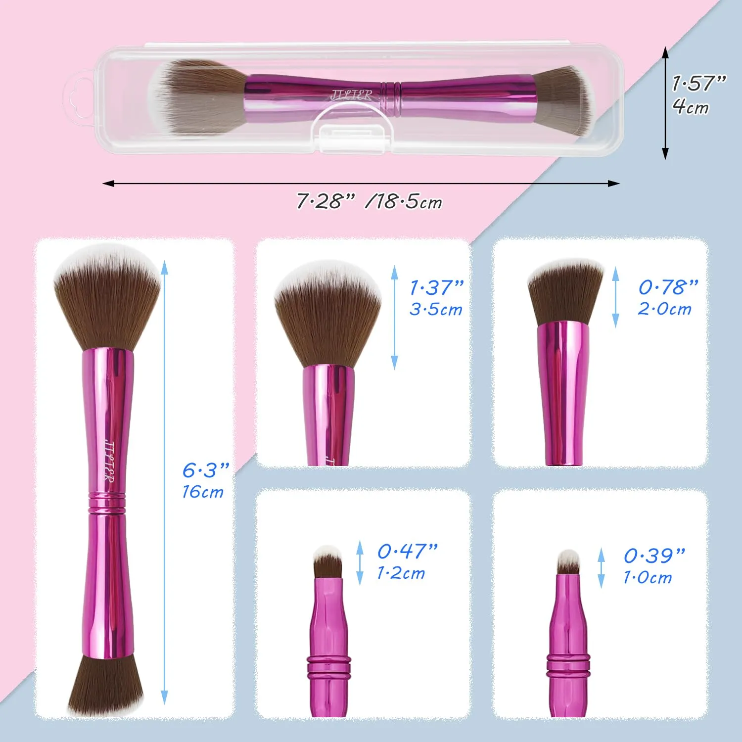 Jilier 4 in 1 Makeup Brush Set, Travel Makeup Brushes with Case, Foundation/Blush Brush, Eyeshadow Powder Brush, Concealer Brush, Double Ended Makeup Brush Ideal for Liquid, Cream, Powder, Concealer