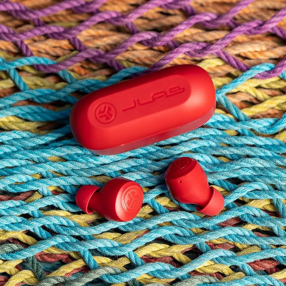 JLab Go Air Pop True Wireless Bluetooth Earbuds & Charging Case, Rose Red, Dual Connect, IPX4 Sweat Resistance, Bluetooth 5 Connection, 3 EQ Sound Settings Signature, Balanced, Bass Boost