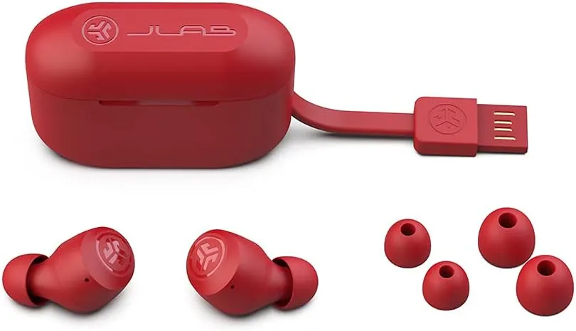 JLab Go Air Pop True Wireless Bluetooth Earbuds & Charging Case, Rose Red, Dual Connect, IPX4 Sweat Resistance, Bluetooth 5 Connection, 3 EQ Sound Settings Signature, Balanced, Bass Boost