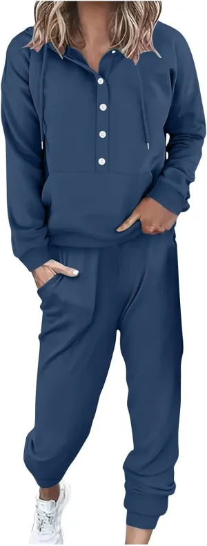 Jogger Sets For Women 2 Piece Sweatsuit Fashion Solid Hooded Long Sleeved long Pants Hoodie Set Tracksuit