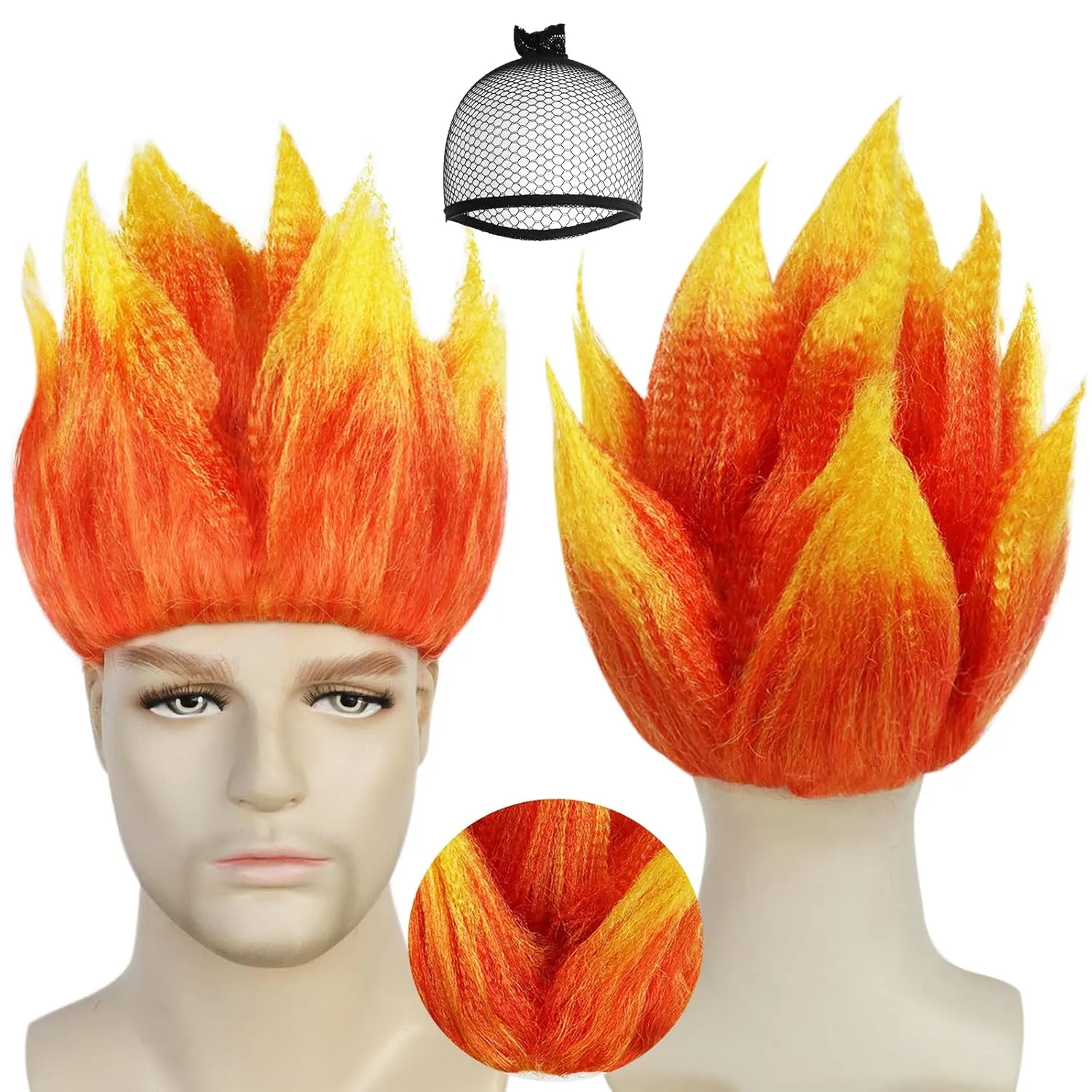 JoneTing Angry Wig Flame Fire Wigs 【 Hair Cap】 Short Red Ombre Wig for Men Women Cosplay Halloween Costume Red Hairs for Cosplay Party Flame Shape Hairs for Halloween Party