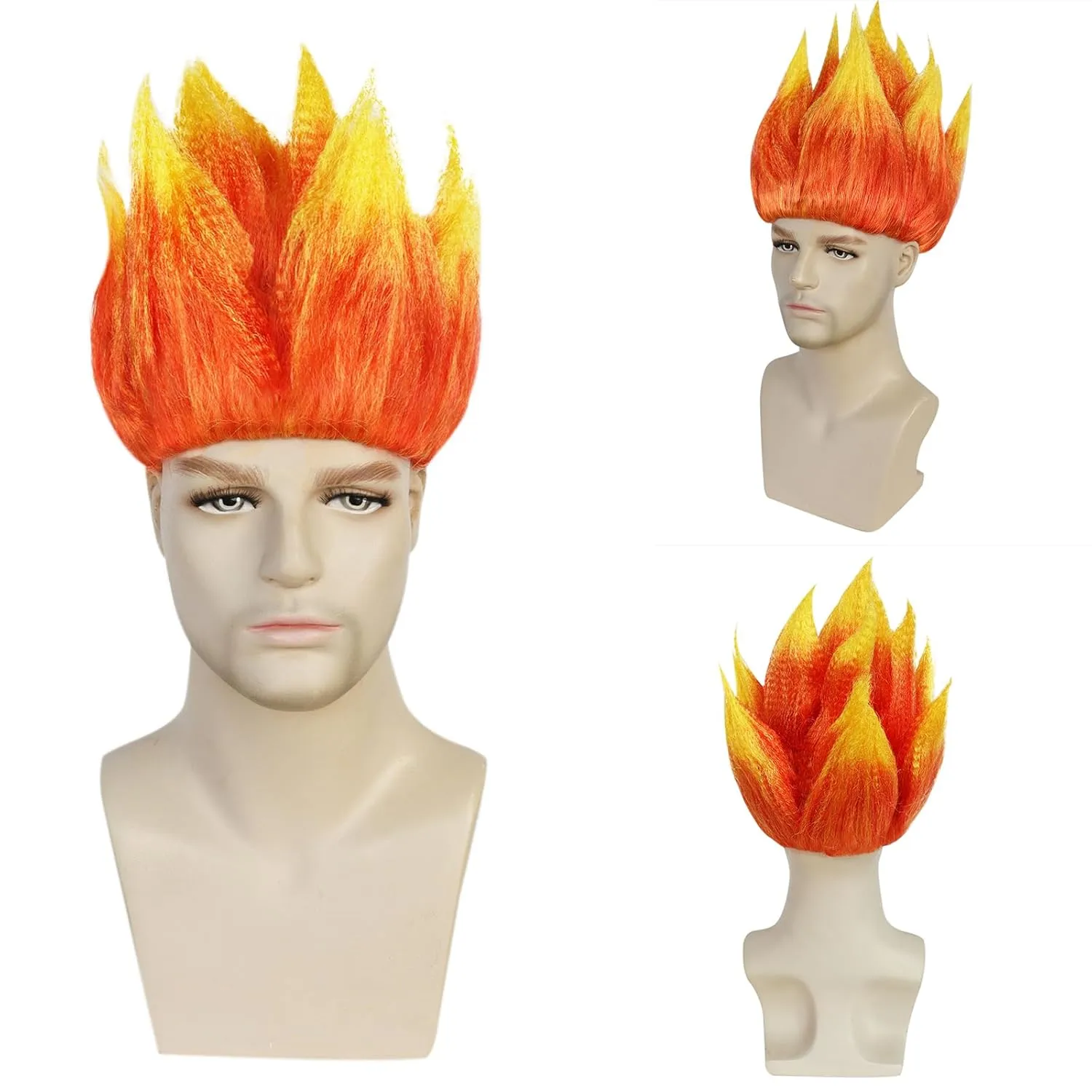JoneTing Angry Wig Flame Fire Wigs 【 Hair Cap】 Short Red Ombre Wig for Men Women Cosplay Halloween Costume Red Hairs for Cosplay Party Flame Shape Hairs for Halloween Party