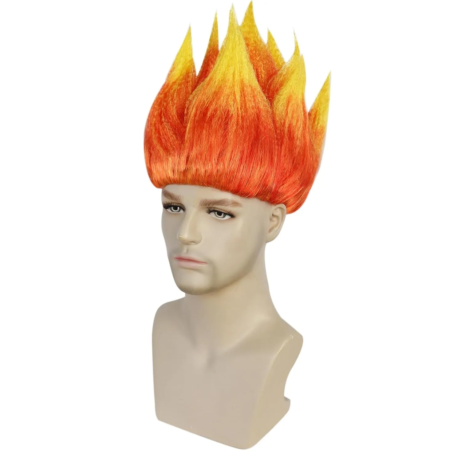 JoneTing Angry Wig Flame Fire Wigs 【 Hair Cap】 Short Red Ombre Wig for Men Women Cosplay Halloween Costume Red Hairs for Cosplay Party Flame Shape Hairs for Halloween Party