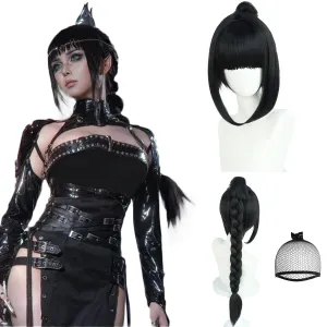 JoneTing Black Braided Wig【 Wig Cap】 Long Black Ponytail Wig with Braids for Women Shadow Cosplay wig Black Ponytail Wig Long Braided Wig BG3 Cosplay Wig for Party Shadow Costume Outfit Halloween