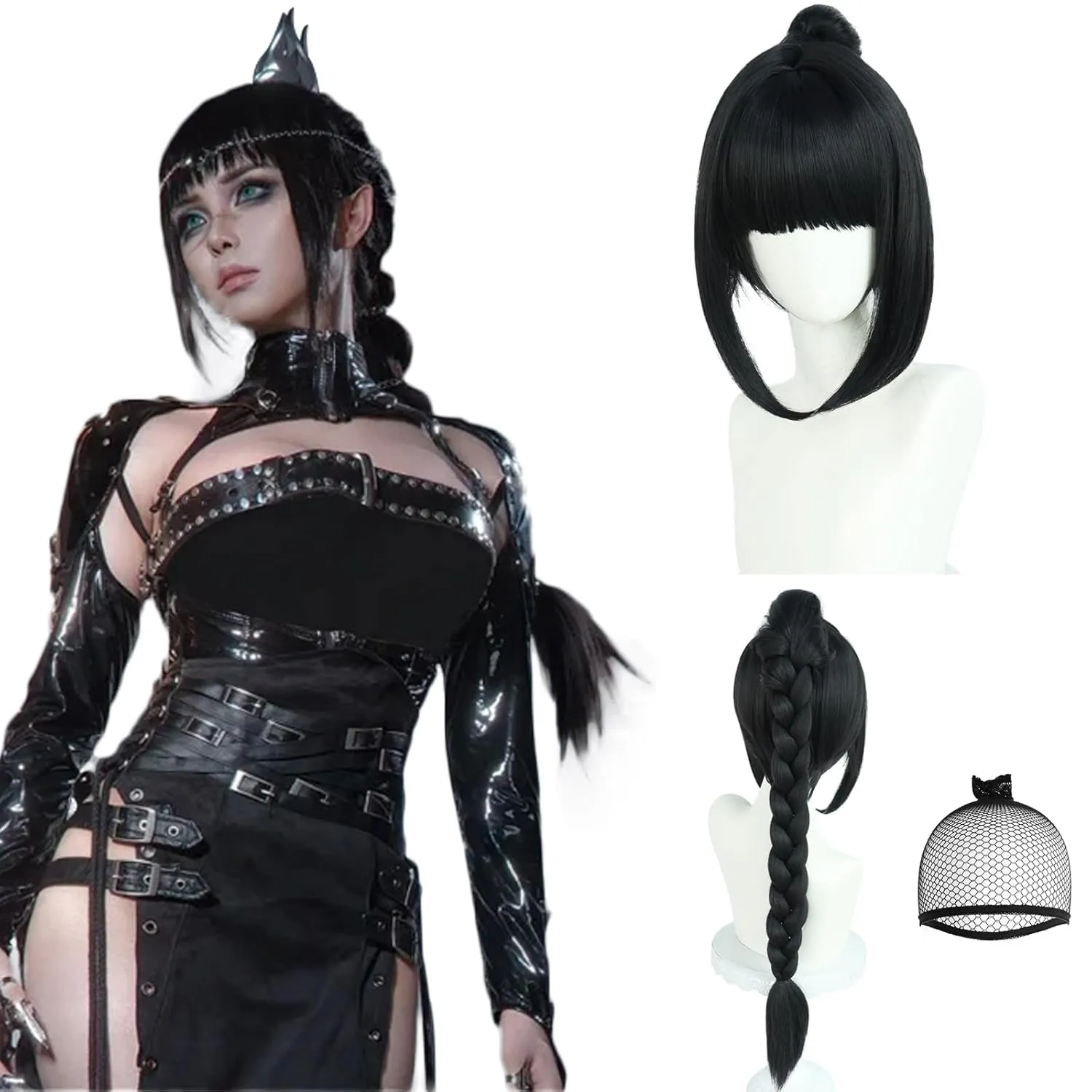JoneTing Black Braided Wig【 Wig Cap】 Long Black Ponytail Wig with Braids for Women Shadow Cosplay wig Black Ponytail Wig Long Braided Wig BG3 Cosplay Wig for Party Shadow Costume Outfit Halloween