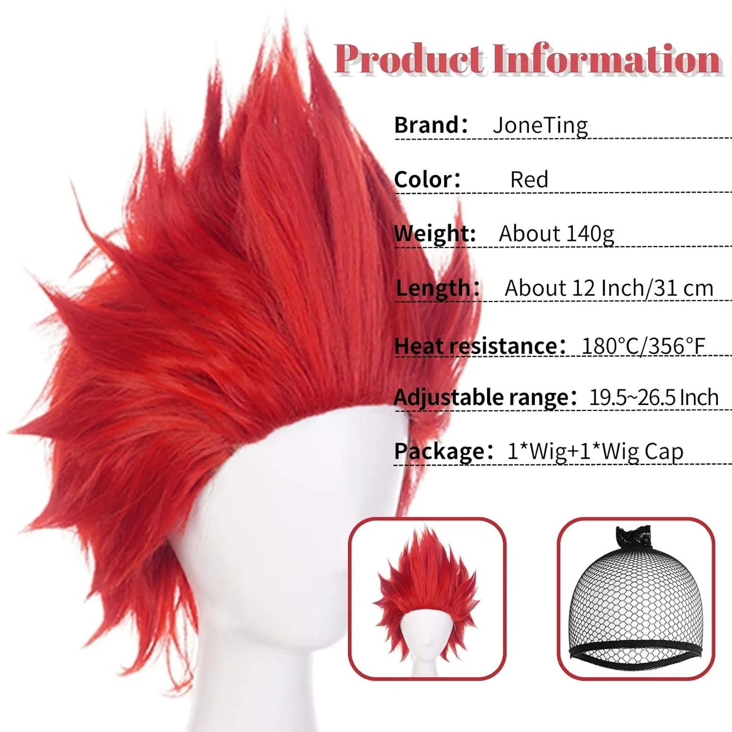 JoneTing Reddish Angry Wigs Men【  Wig Cap】 Short Red Spiky Wig Short Wavy Red Crazy Hair Reded Spiky Cosplay Hair for Costume Reddish Funny Wigs Halloween Outfit Peluca Roja Chrismas Party for Men