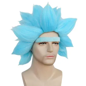 JoneTing Short Blue Spiky Wig 【 Hair Cap  Unibrow】 Short Blue Spiked Wigs for Men Blued Cosplay Wig Adults Blued Funny Wigs for Halloween Peluca Azul Party for Anime Cosplay