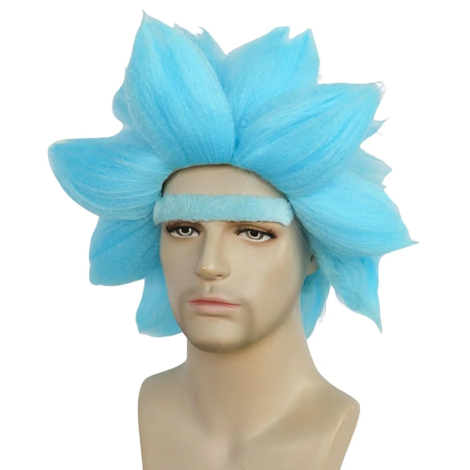 JoneTing Short Blue Spiky Wig 【 Hair Cap  Unibrow】 Short Blue Spiked Wigs for Men Blued Cosplay Wig Adults Blued Funny Wigs for Halloween Peluca Azul Party for Anime Cosplay