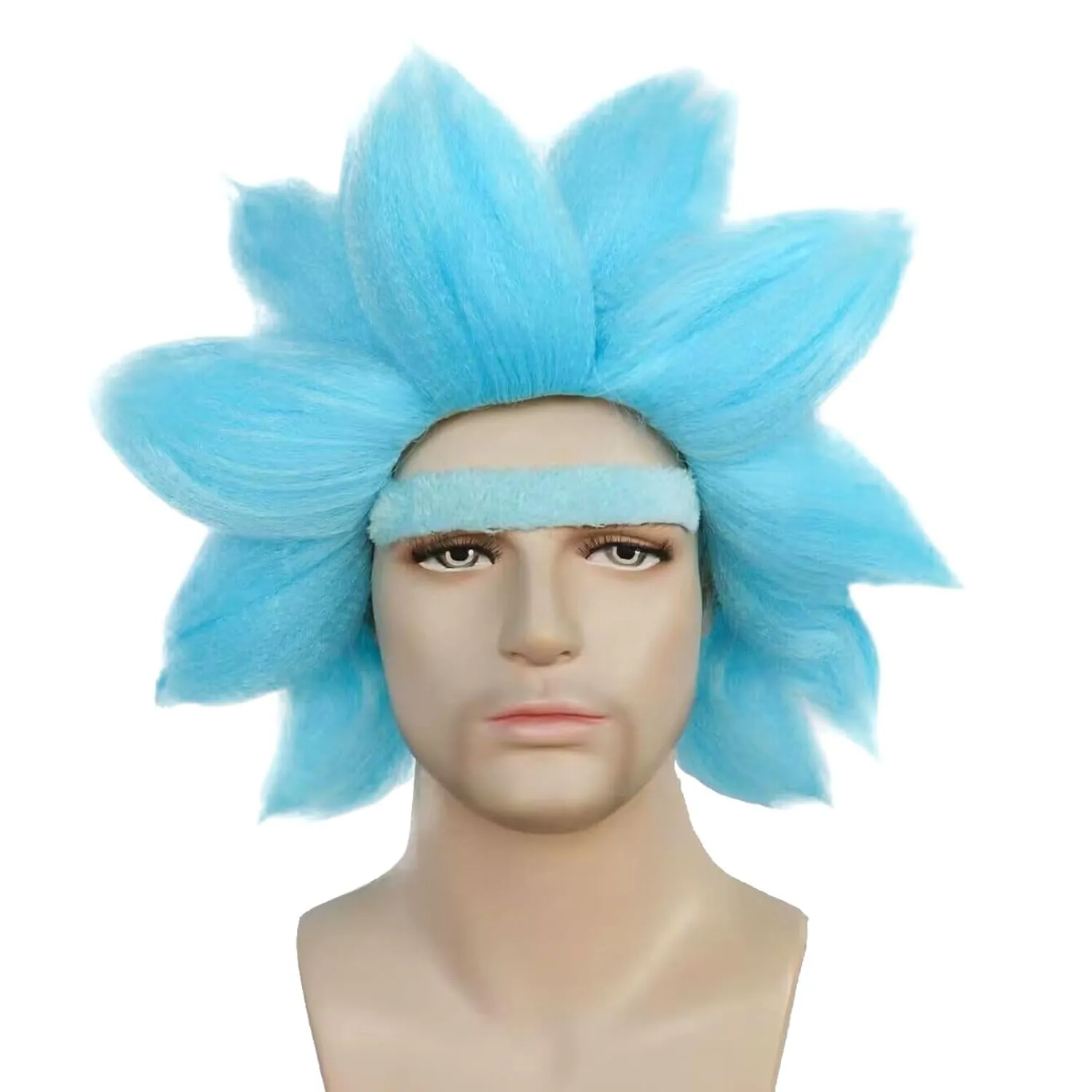 JoneTing Short Blue Spiky Wig 【 Hair Cap  Unibrow】 Short Blue Spiked Wigs for Men Blued Cosplay Wig Adults Blued Funny Wigs for Halloween Peluca Azul Party for Anime Cosplay