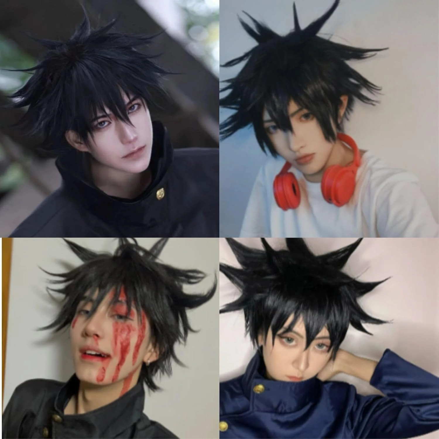 JoneTing Black Layered Wig 【 Hair Cap】 Cosplay Costume Synthetic Short Black Spiky Wigs for Halloween Black Hair for Boy Anime Cospaly Peluca Negra for Mens Wig