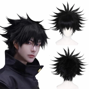 JoneTing Black Layered Wig 【 Hair Cap】 Cosplay Costume Synthetic Short Black Spiky Wigs for Halloween Black Hair for Boy Anime Cospaly Peluca Negra for Mens Wig