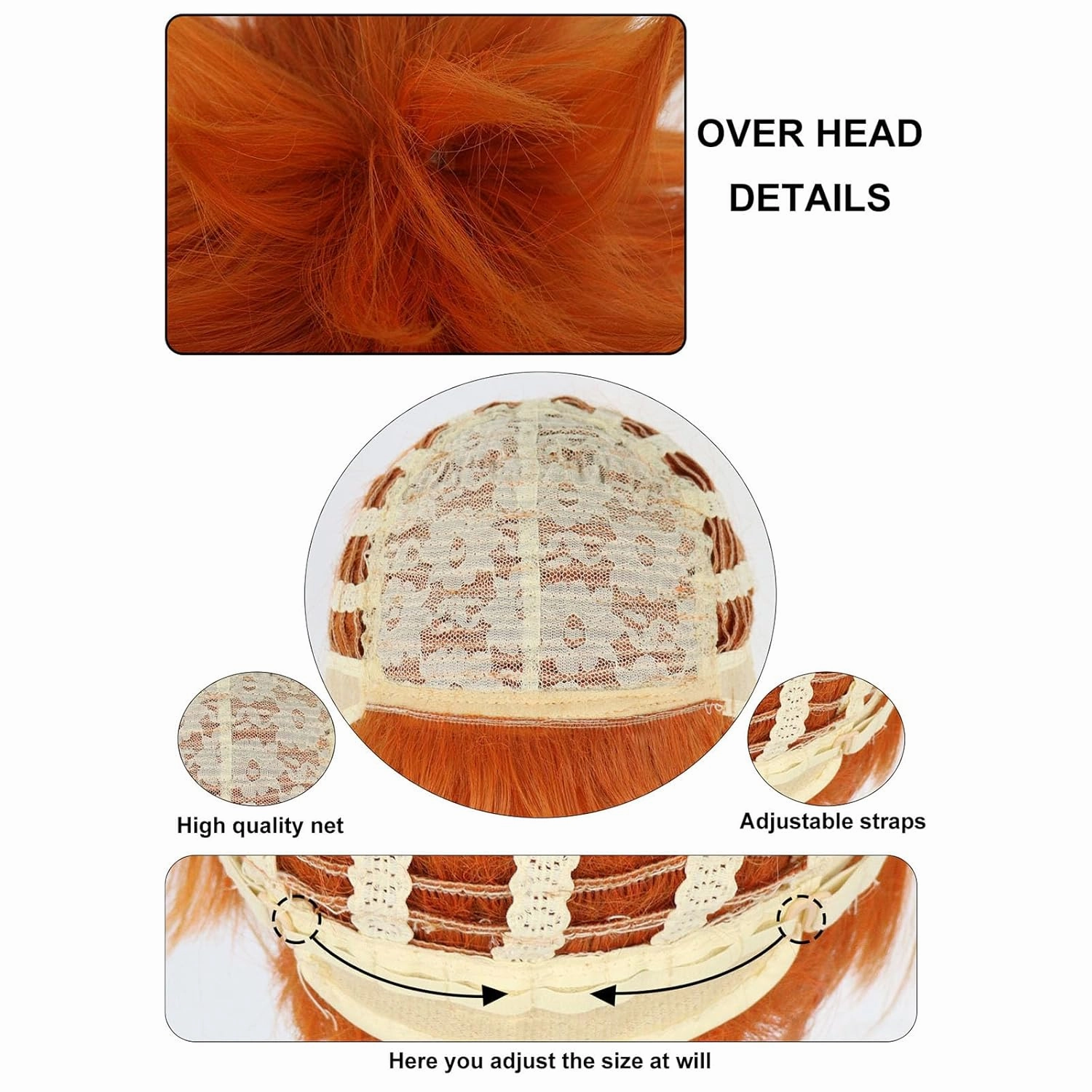 JoneTing Hinata Wig【 Hair Cap】 Short Orange Spiky Wig with Bangs Men's Wavy Orange Wigs Hinata Cosplay Costume Hair Oranging Spiky Hairs with Bangs Cosplay Halloween Theme Party Costume Outfit