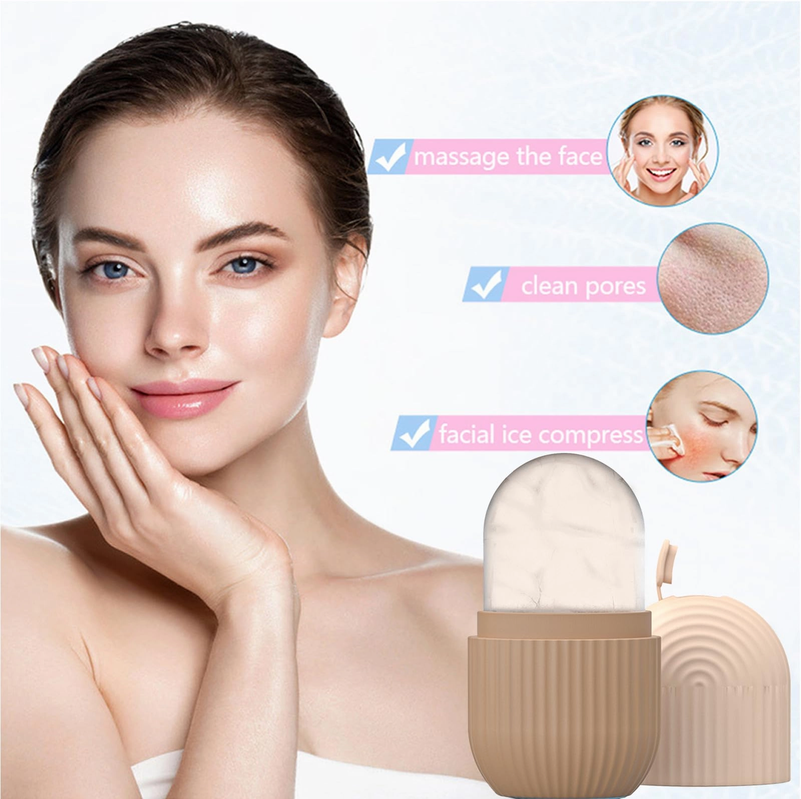Joyeee Ice Face Roller, Reusable Silicone Mold Face Massage Eye Facial Beauty Skin Care Tools Apply Ice for Shrink Pores Anti Wrinkle Reduce Puffiness Improve Skin Elasticity, Striped, Brown