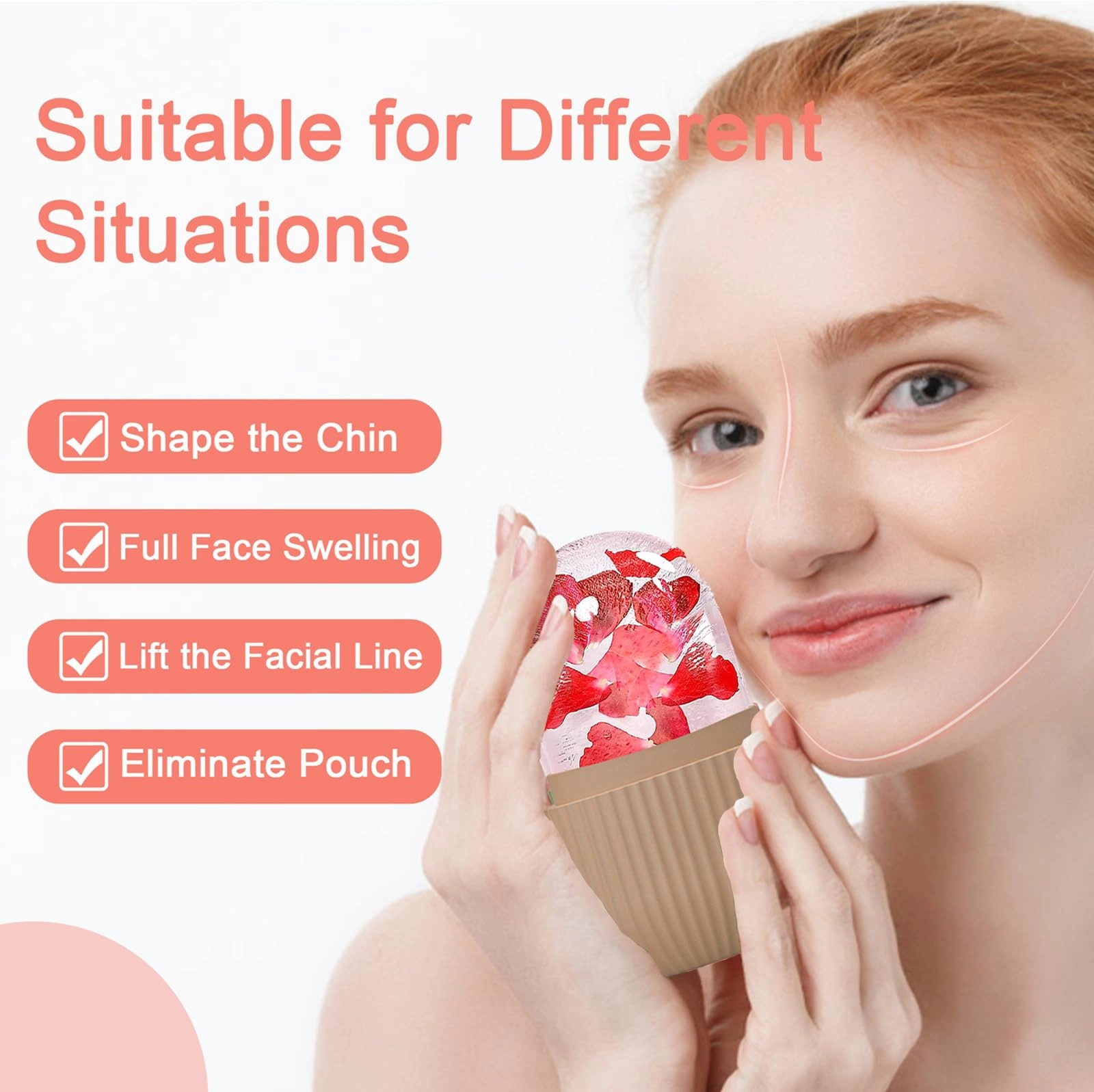 Joyeee Ice Face Roller, Reusable Silicone Mold Face Massage Eye Facial Beauty Skin Care Tools Apply Ice for Shrink Pores Anti Wrinkle Reduce Puffiness Improve Skin Elasticity, Striped, Brown