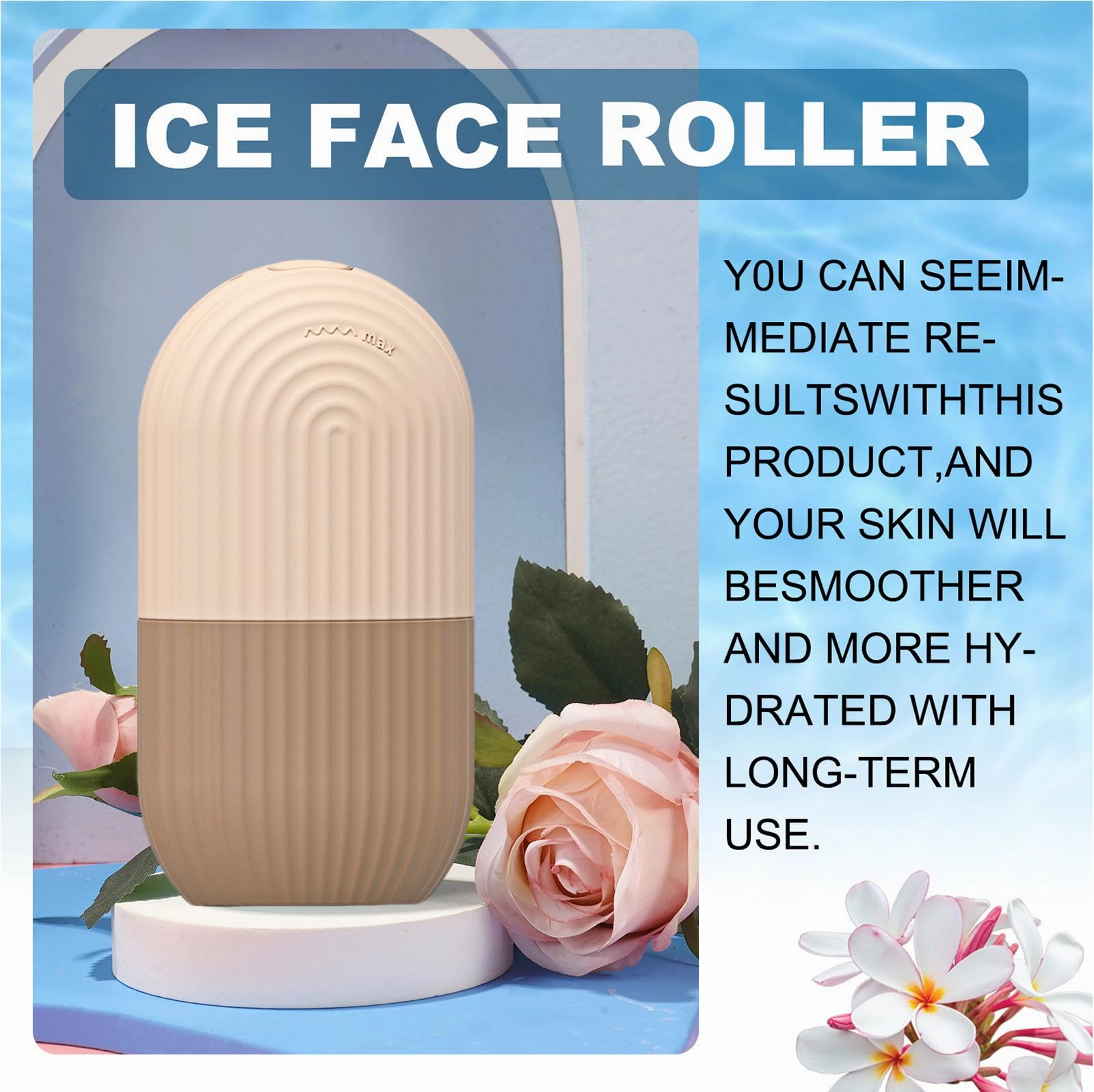 Joyeee Ice Face Roller, Reusable Silicone Mold Face Massage Eye Facial Beauty Skin Care Tools Apply Ice for Shrink Pores Anti Wrinkle Reduce Puffiness Improve Skin Elasticity, Striped, Brown