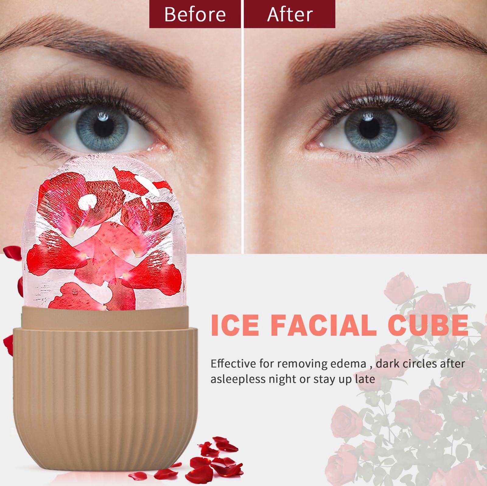 Joyeee Ice Face Roller, Reusable Silicone Mold Face Massage Eye Facial Beauty Skin Care Tools Apply Ice for Shrink Pores Anti Wrinkle Reduce Puffiness Improve Skin Elasticity, Striped, Brown