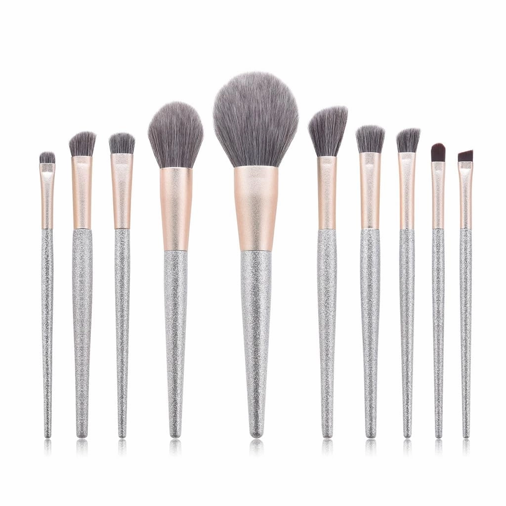 JSEIAJB 10 pieces of makeup brush set brush end silver lisa powder brush powder blusher brush makeup tools