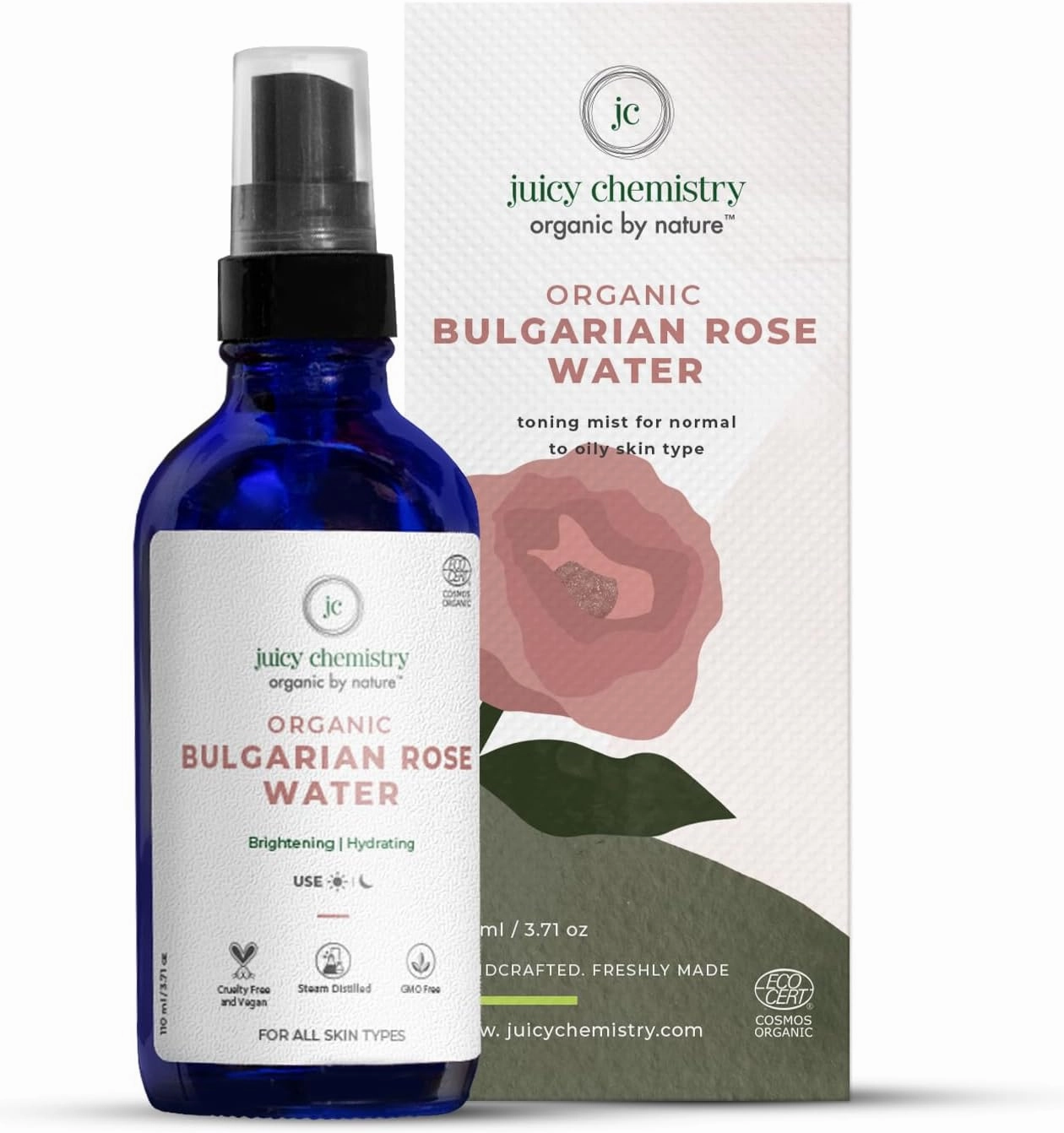 Juicy Chemistry - Certified Organic 100% Natural Toner Mist w/Bulgarian Rose Water for Normal to Oily Skin (110ml)